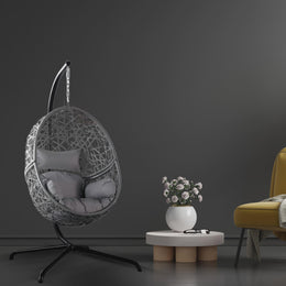 Bird Nest Rattan Basket Swing Chair. Outdoor Hanging Egg Chair with Tri Stand