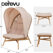 Boho Wicker Egg Chair with Ottoman, Folding Outdoor Lounge