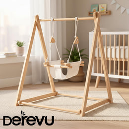 Baby Swing Set with Folding Wooden Frame Stand Indoor/Outdoor Toddler Kids Swing