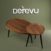 80cm Oval Coffee Table: Set of 2 Solid Wood Nesting Tables