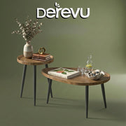 80cm Oval Coffee Table: Set of 2 Solid Wood Nesting Tables