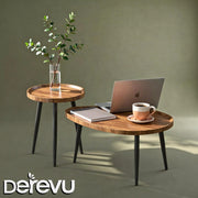 80cm Oval Coffee Table: Set of 2 Solid Wood Nesting Tables