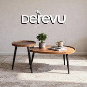 80cm Oval Coffee Table: Set of 2 Solid Wood Nesting Tables